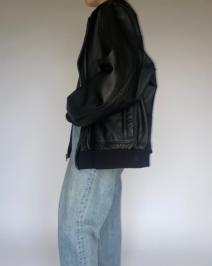 VINTAGE BLACK OVERSIZED LEATHER JACKET 4755
