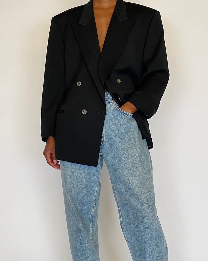 VINTAGE BLACK DOUBLE-BREASTED BLAZER 4454