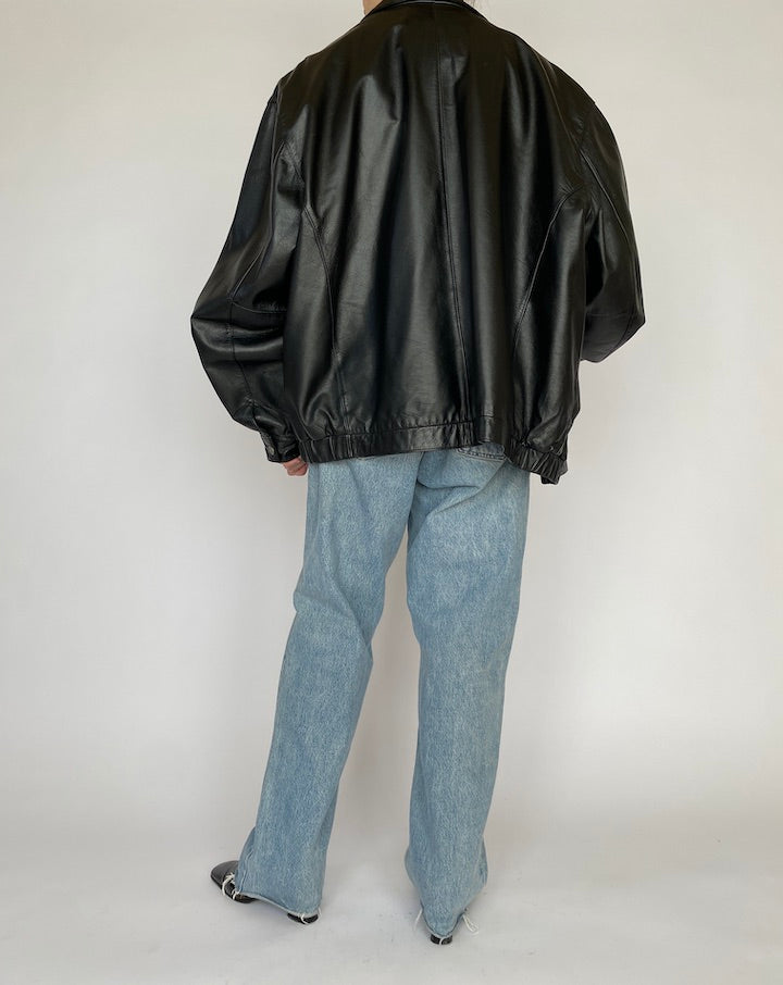 VINTAGE BLACK OVERSIZED LEATHER JACKET 4787