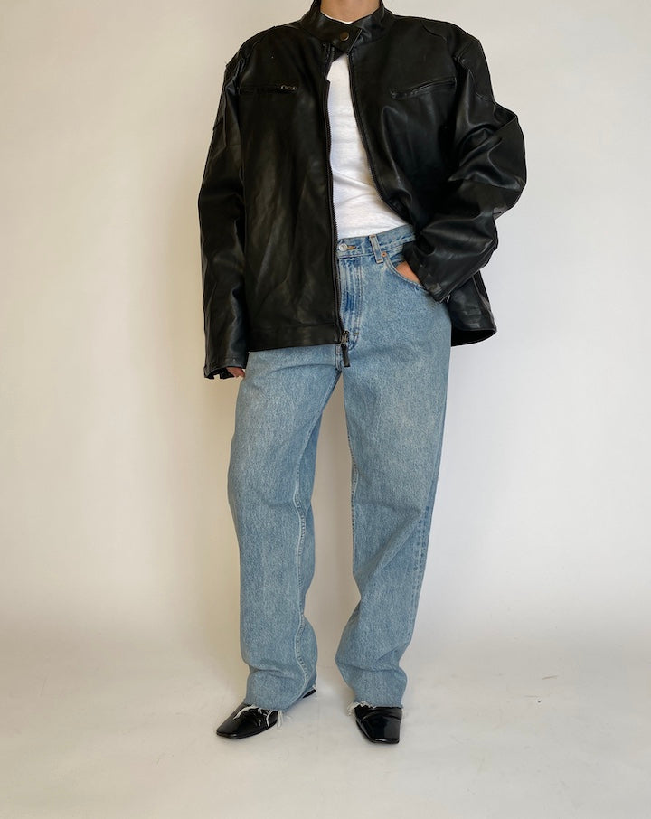 VINTAGE OVERSIZED BLACK FAUX LEATHER JACKET 4571