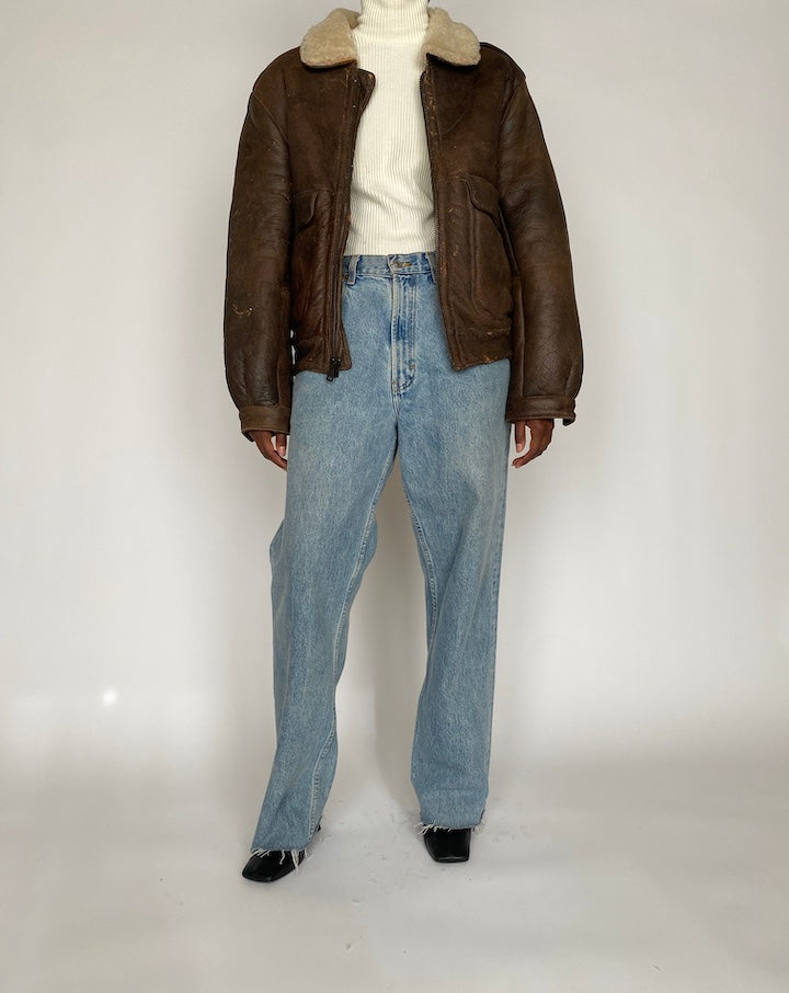 VINTAGE BROWN BOMBER LEATHER JACKET 4435