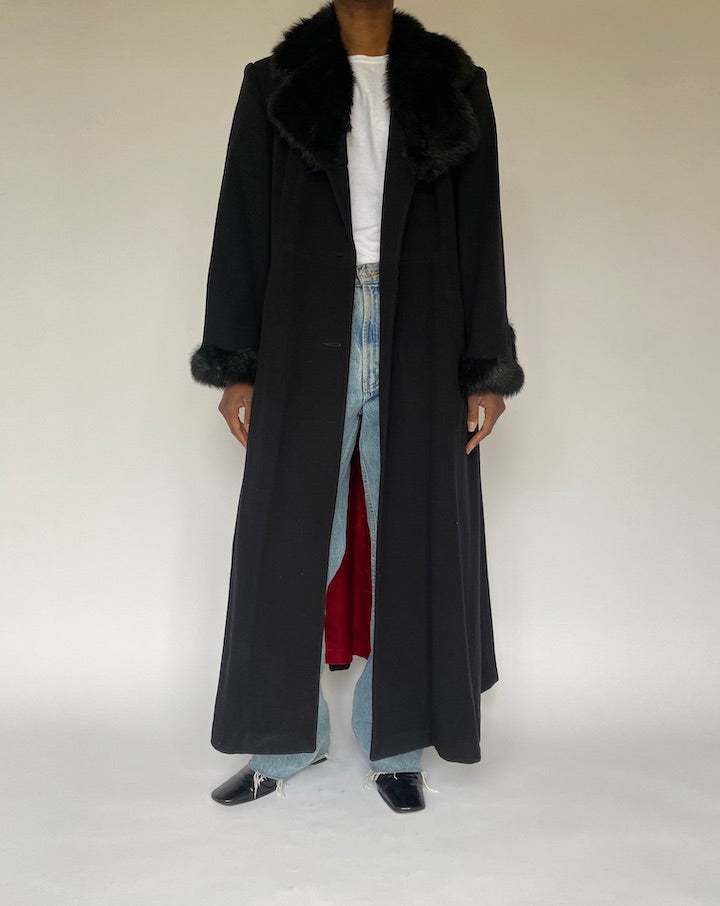 VINTAGE LONG BLACK WOOL COAT 4886