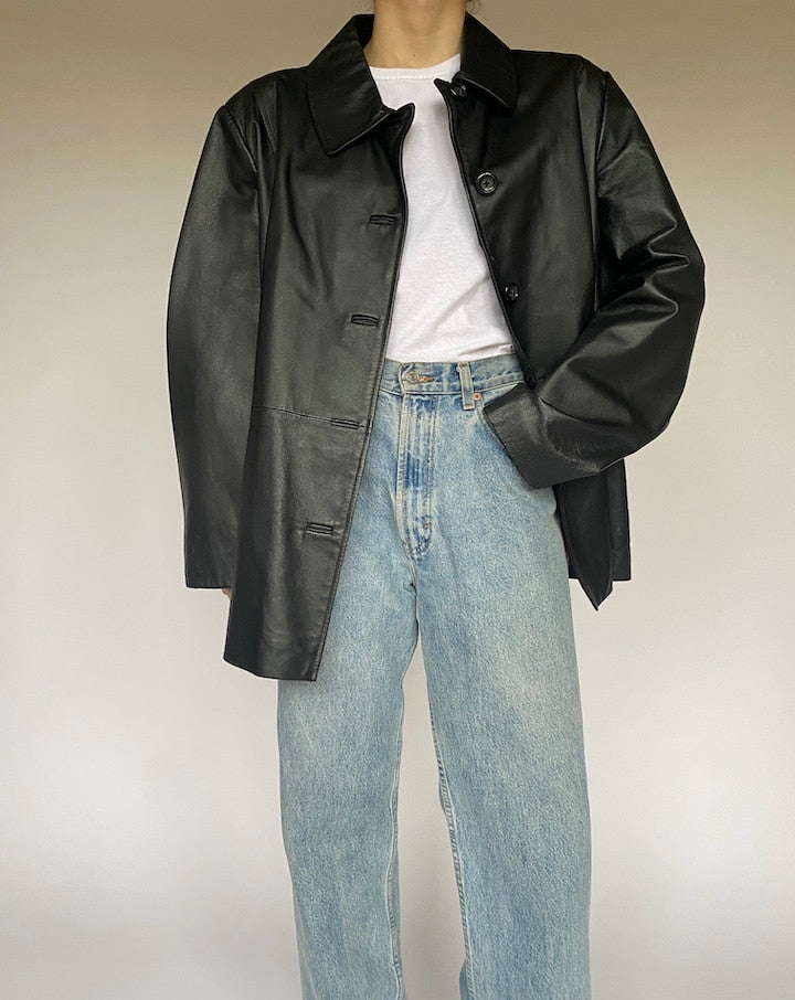VINTAGE OVERSIZED BLACK LETHER JACKET 4771