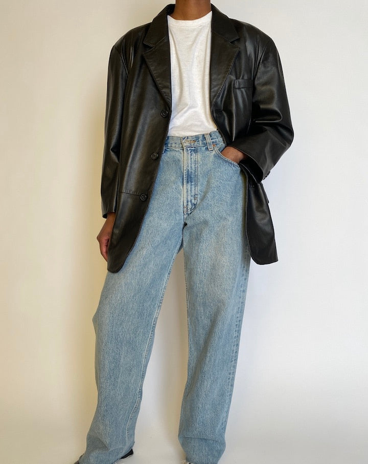 VINTAGE OVERSIZED BLACK LEATHER JACKET 4509