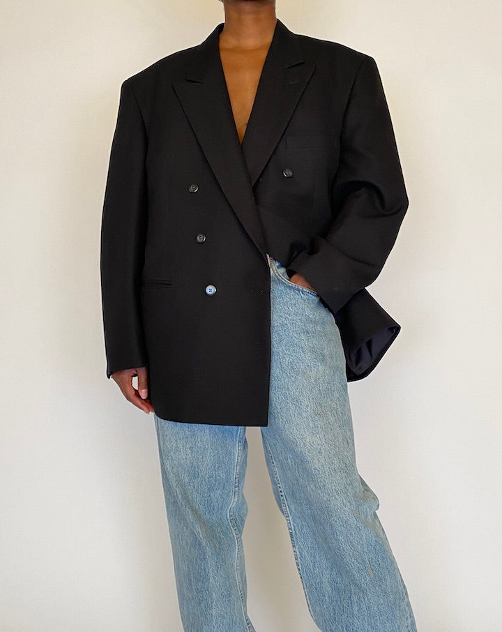 VINTAGE BLACK DOUBLE BREASTED BLAZER 4446