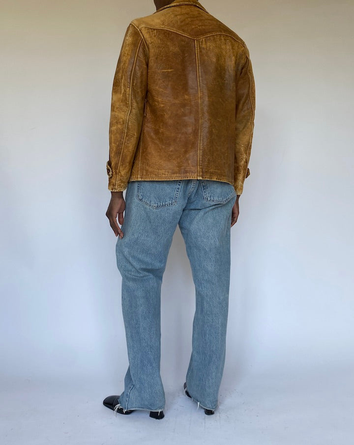 VINTAGE BEIGE LEATHER JACKET 4996