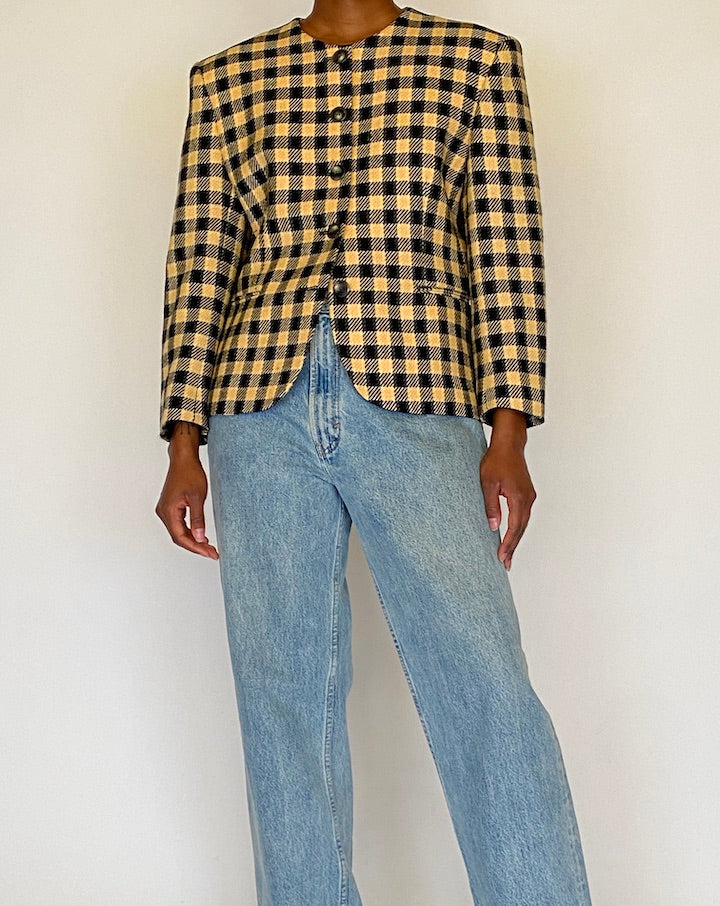 VINTAGE CHECKED BLAZER IN BLACK AND CREAM 4492