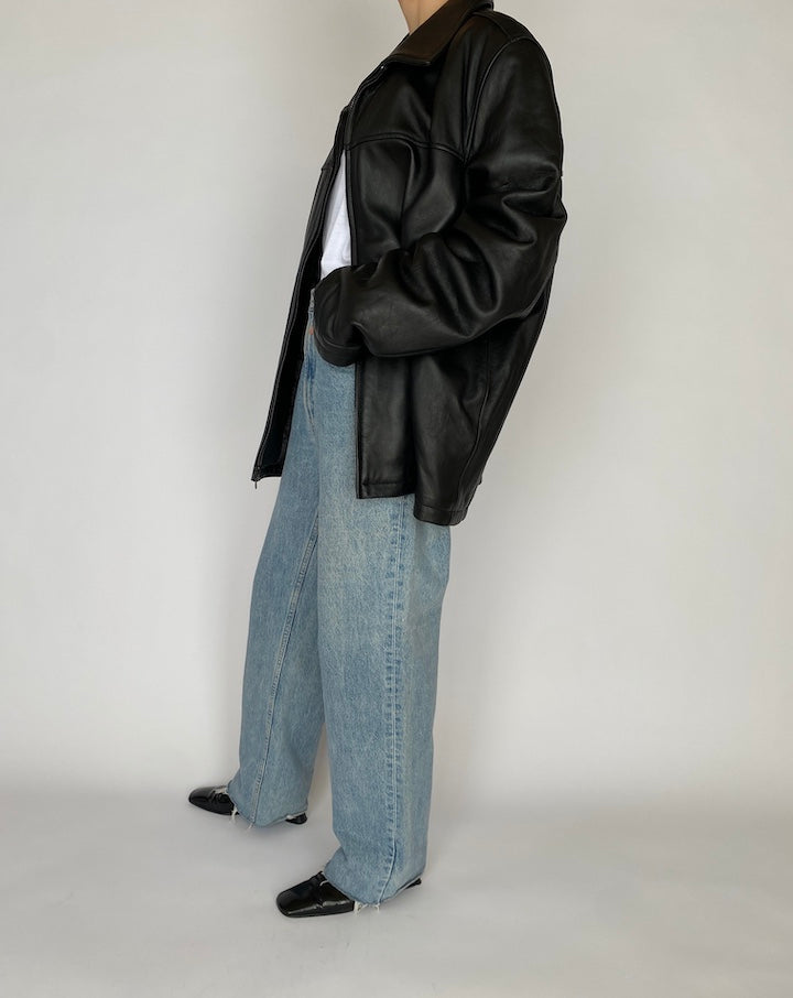 VINTAGE BLACK OVERSIZED TOMMY HILFIGER LEATHER JACKET 4808