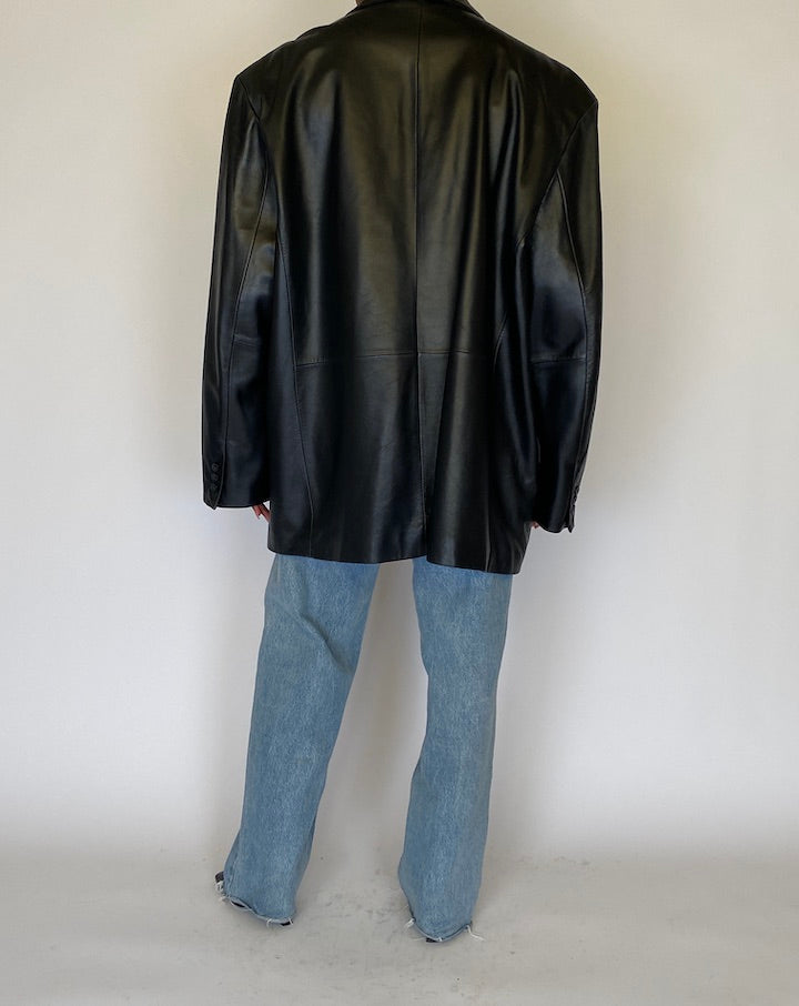 VINTAGE OVERSIZED BLACK LEATHER JACKET 4462