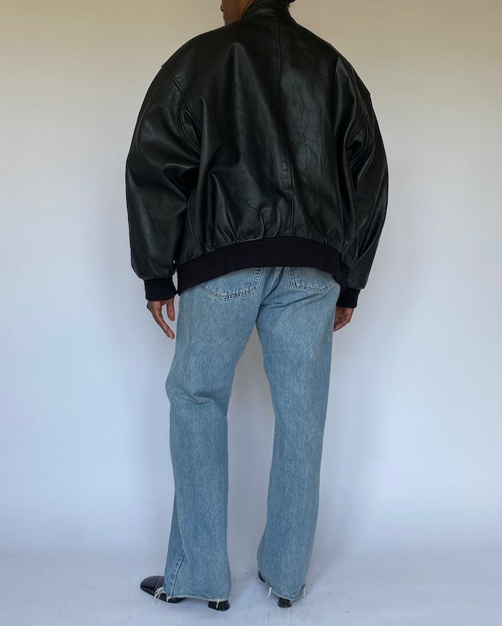 VINTAGE BLACK BOMBER LIKE LEATHER JACKET 4989