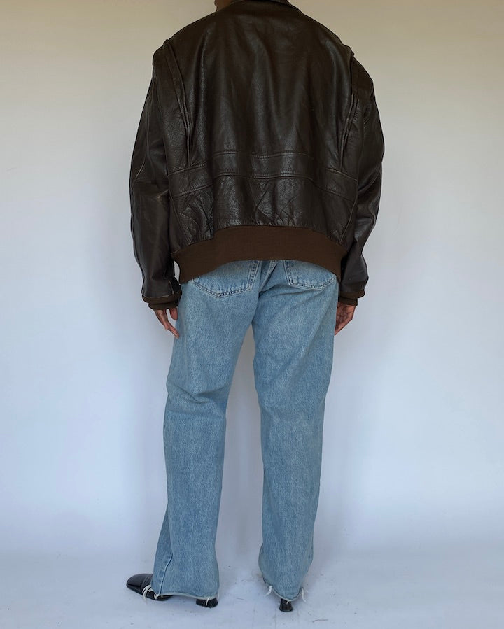 VINTAGE BROWN BOMBER LIKE LEATHER JACKET 4979