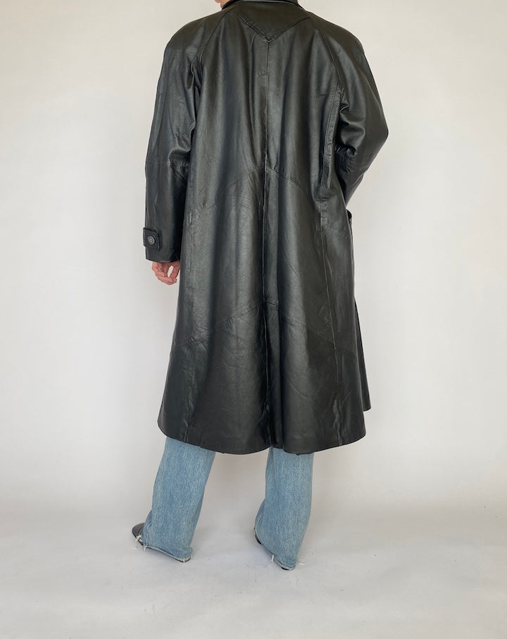 VINTAGE BLACK LONG LEATHER JACKET 4519