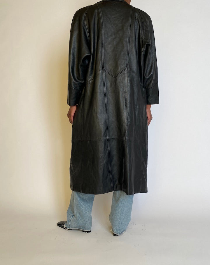 VINTAGE BLACK LONG LEATHER JACKET 4512