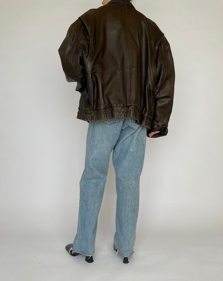 VINTAGE BOXY BROWN LEATHER JACKET 4803