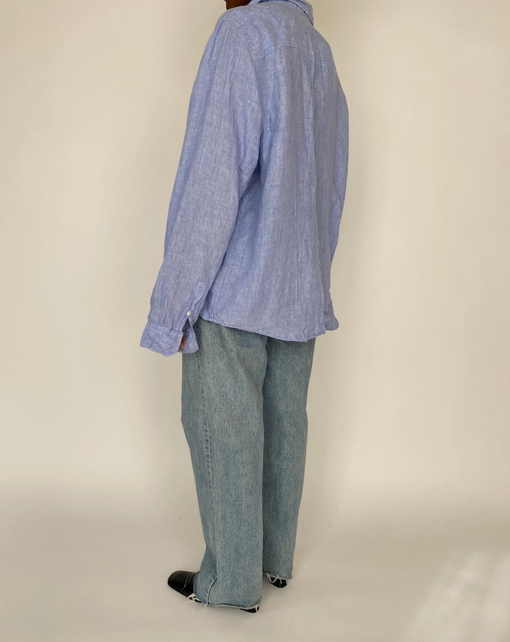 VINTAGE BLUE OVERSIZED LINEN SHIRT 4588
