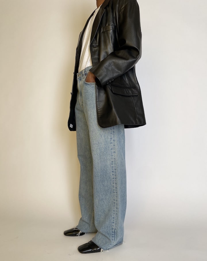 VINTAGE OVERSIZED BLACK LEATHER JACKET 4509