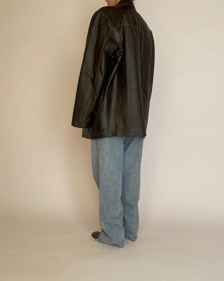 VINTAGE OVERSIZED DARK BROWN LEATHER JACKET 4608