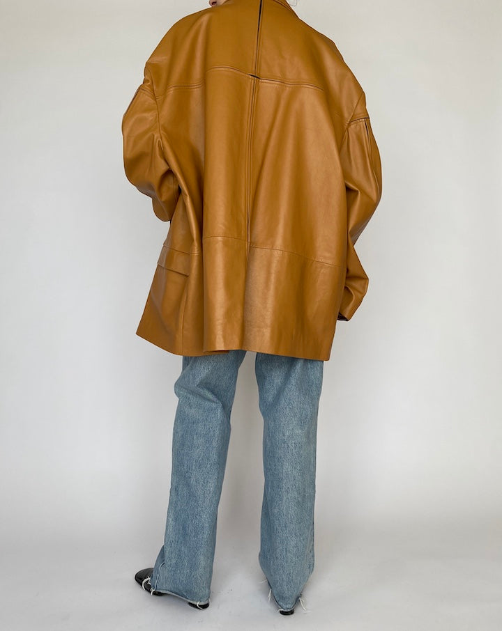 VINTAGE OVERSIZED BROWN LEATHER JACKET 4786