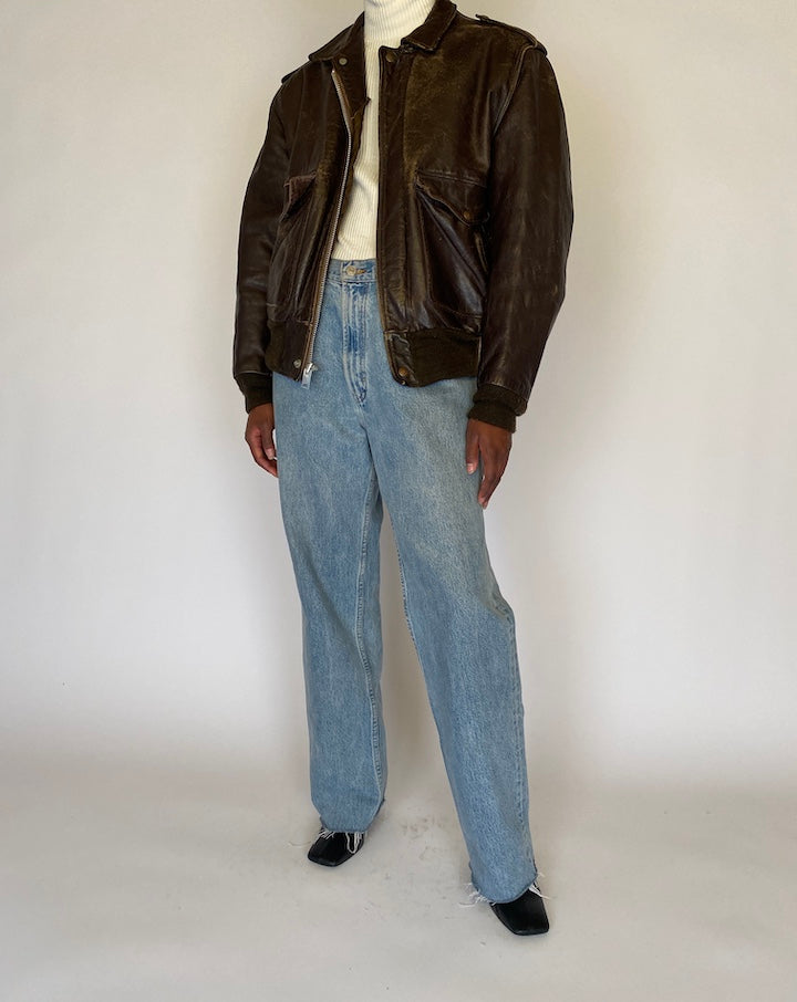 VINTAGE DARK BROWN BOMBER LEATHER JACKET 4442