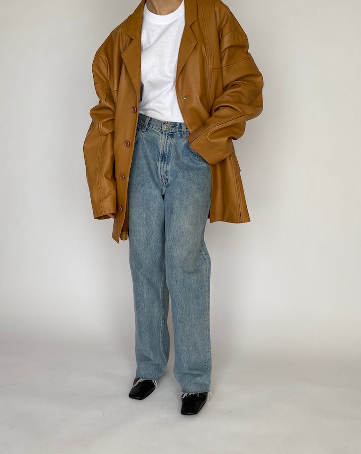 VINTAGE OVERSIZED BROWN LEATHER JACKET 4786