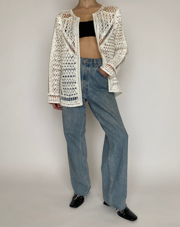 VINTAGE OFF WHITE CROCHET CARDIGAN 4720