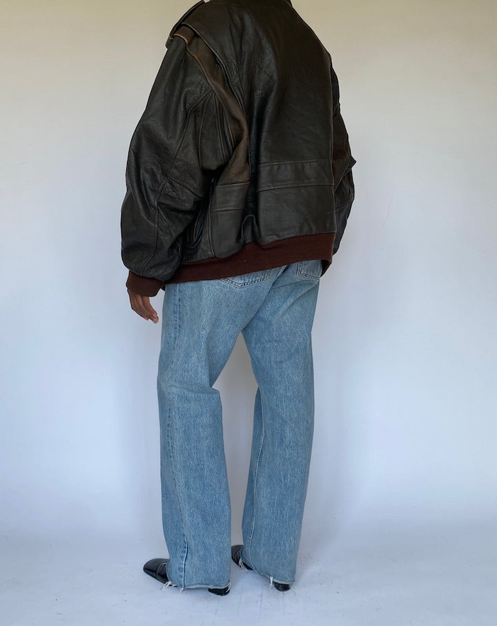 VINTAGE OVERSIZED DARK BROWN BOMBER LIKE LEATHER JACKET 4992