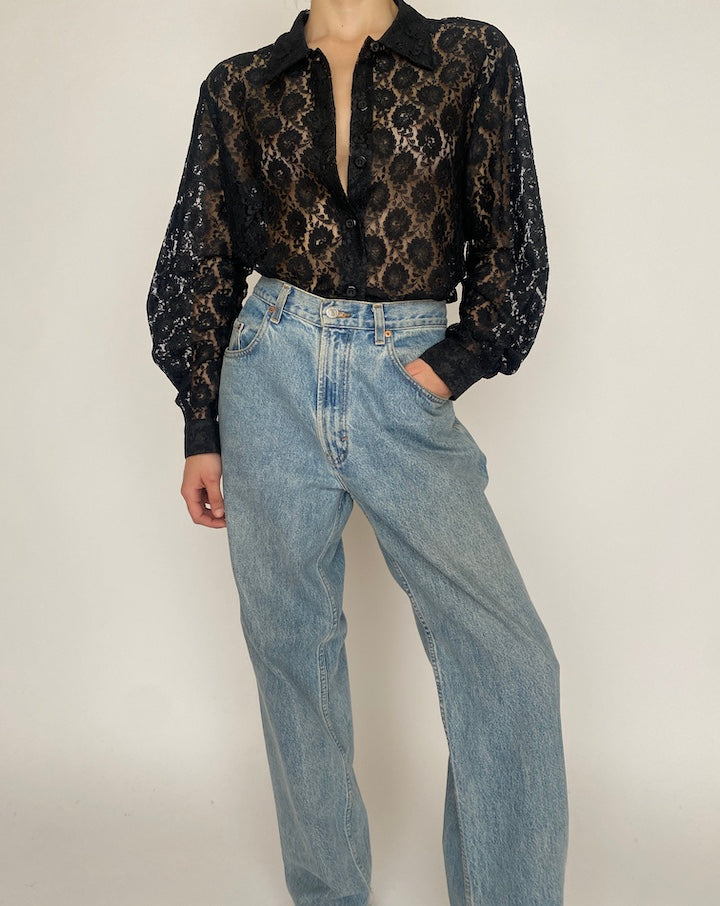 VINTAGE BLACK LACE BLOUSE 4716