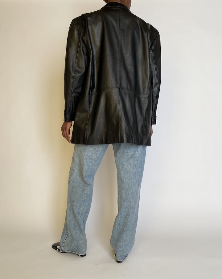 VINTAGE OVERSIZED BLACK LEATHER JACKET 4509