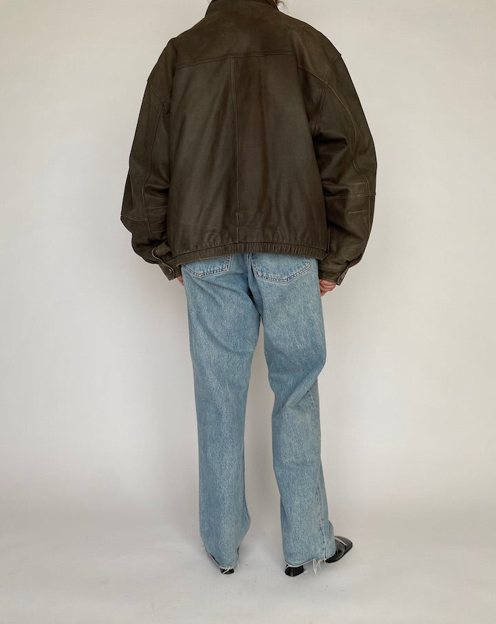 VINTAGE OVERSIZED BOXY BOMBER LEATHER JACKET 4815