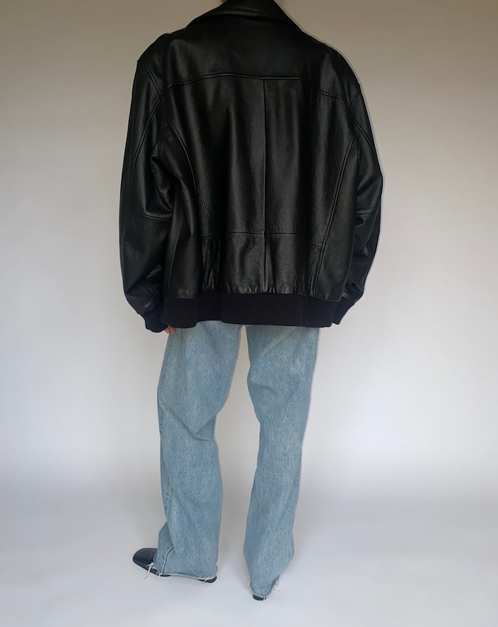 VINTAGE BLACK OVERSIZED LEATHER JACKET 4755