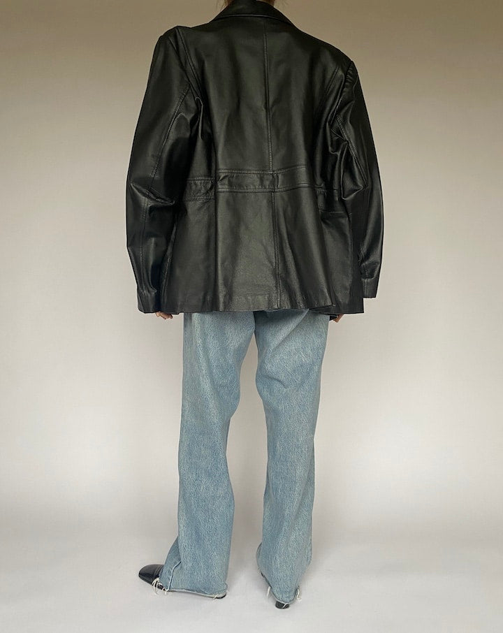 VINTAGE OVERSIZED BLACK LETHER JACKET 4771