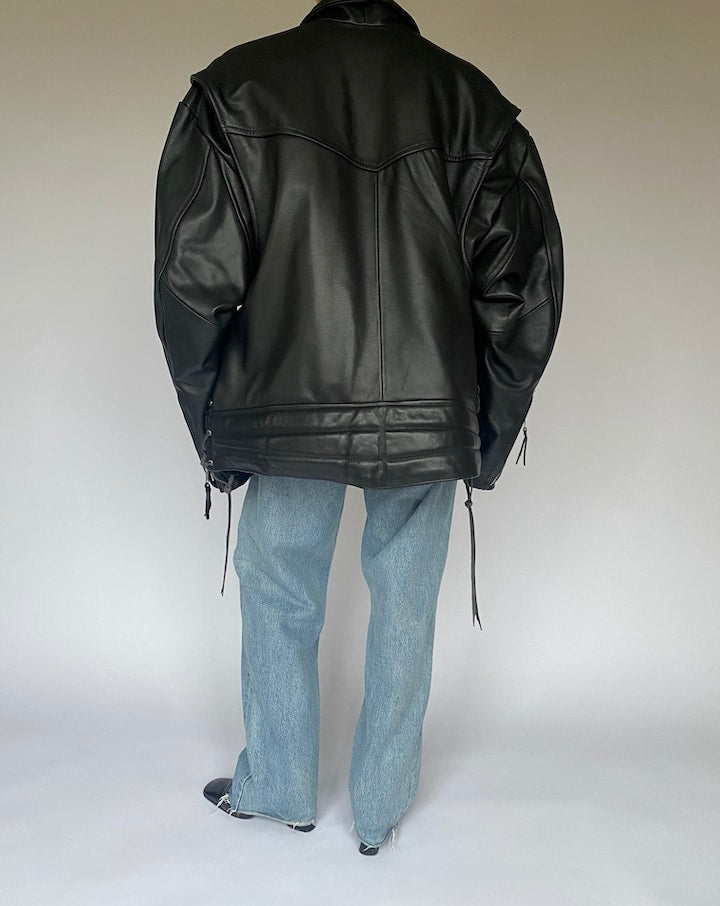 VINTAGE BLACK OVERSIZED LEATHER JACKET 4774
