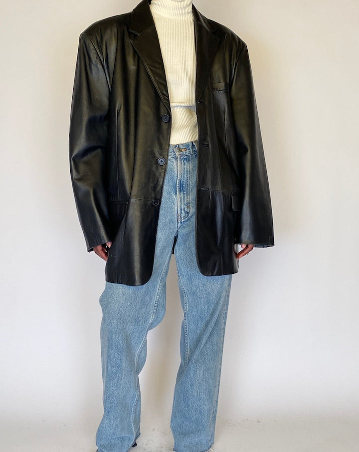 VINTAGE OVERSIZED BLACK LEATHER JACKET 4462