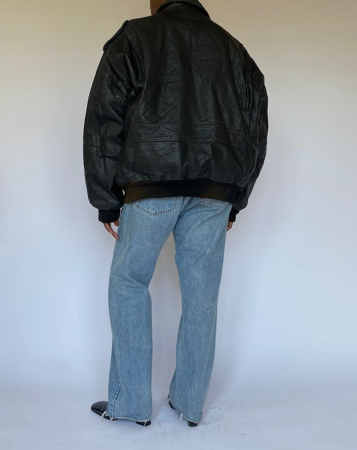 VINTAGE BLACK BOMBER LIKE LEATHER JACKET 4985