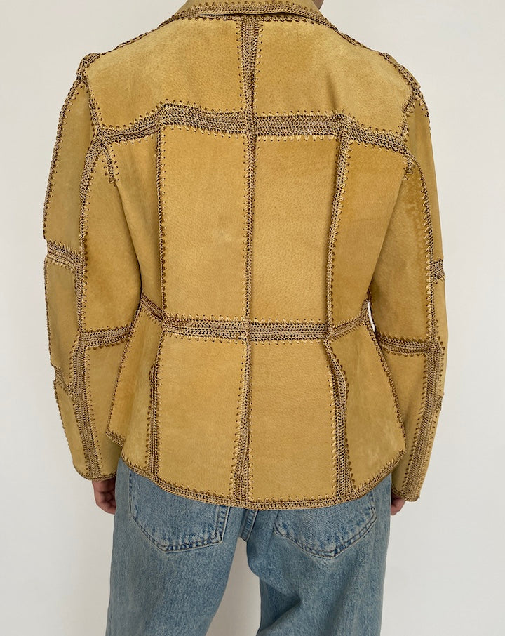 VINTAGE BEIGE SUEDE CROCHET JACKET 4724