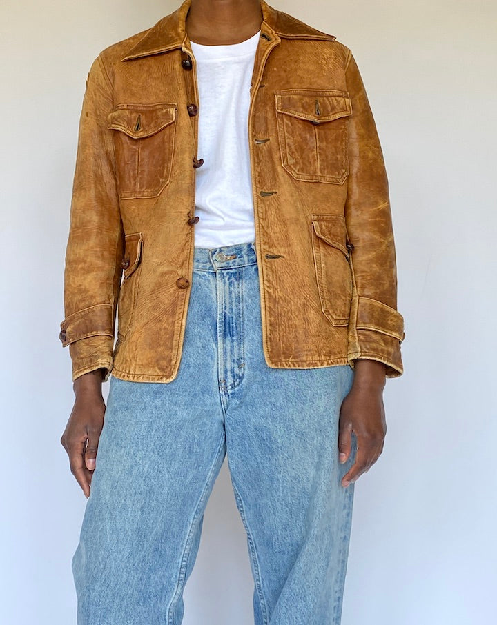 VINTAGE BEIGE LEATHER JACKET 4996