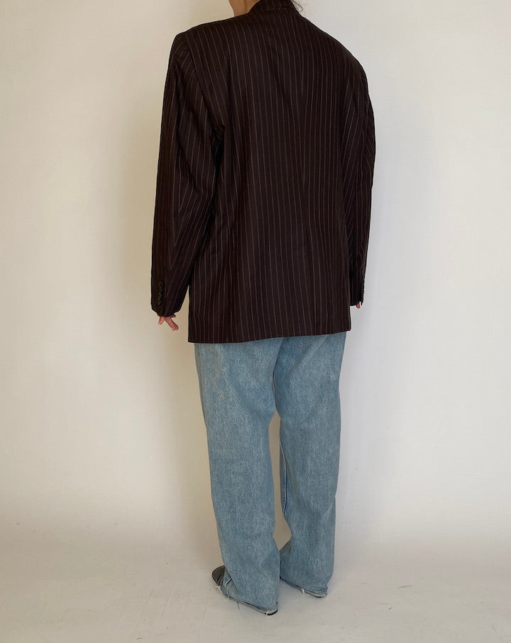VINTAGE BROWN PINSTRIPED RALPH LAUREN WOOL BLAZER 4584