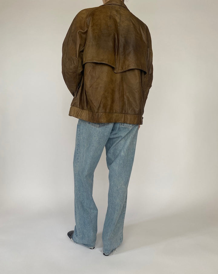 VINTAGE BOXY BROWN LEATHER JACKET 4681