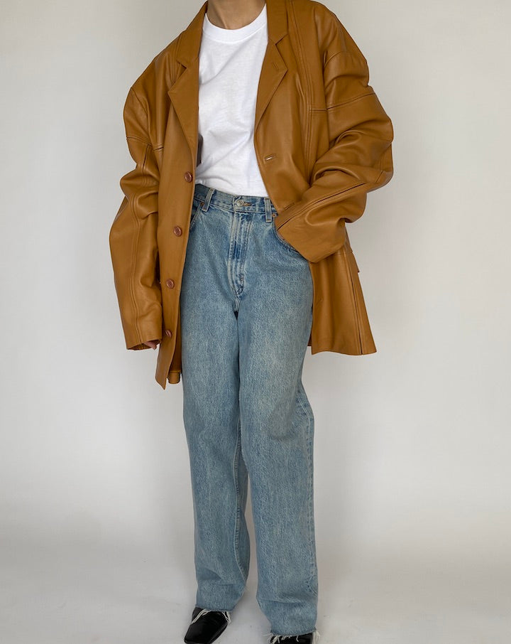 VINTAGE OVERSIZED BROWN LEATHER JACKET 4786