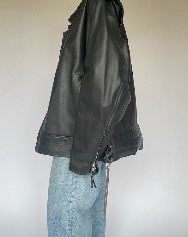 VINTAGE BLACK OVERSIZED LEATHER JACKET 4774