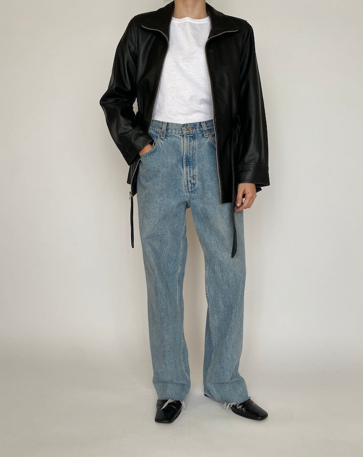 VINTAGE BLACK SHORT TRENCH LEATHER JACKET 4616
