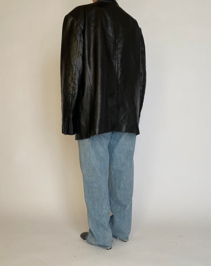 VINTAGE OVERSIZED BLACK LEATHER JACKET 4578