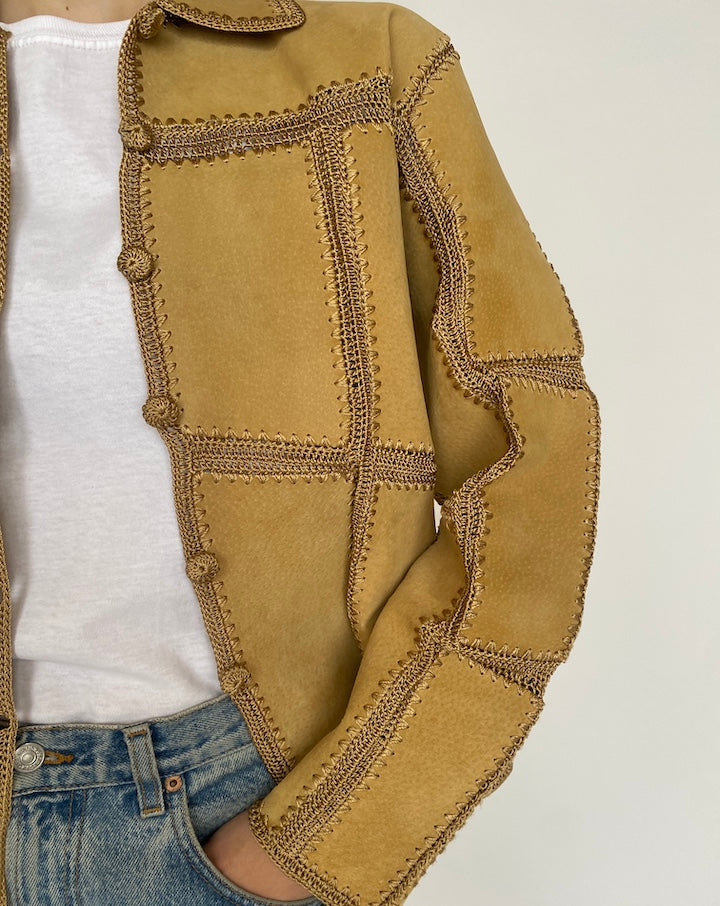 VINTAGE BEIGE SUEDE CROCHET JACKET 4724