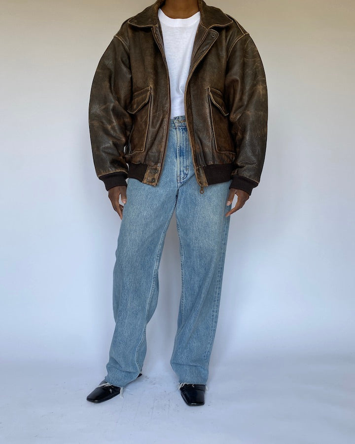 VINTAGE BROWN BOMBER LIKE LEATHER JACKET 4971