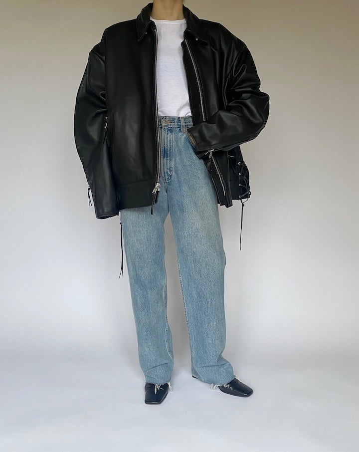 VINTAGE BLACK OVERSIZED LEATHER JACKET 4774