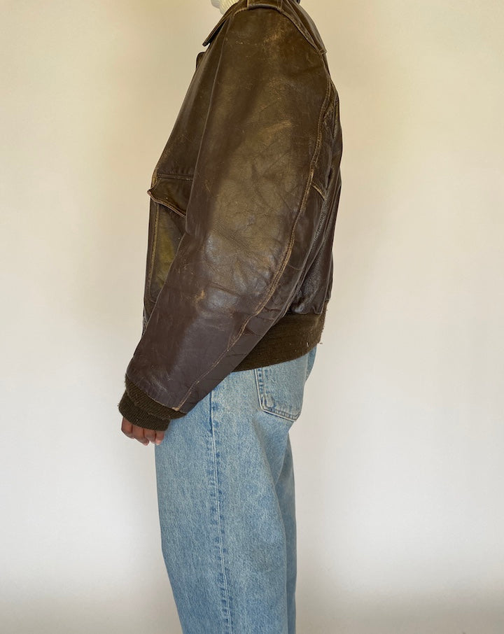 VINTAGE DARK BROWN BOMBER LEATHER JACKET 4442