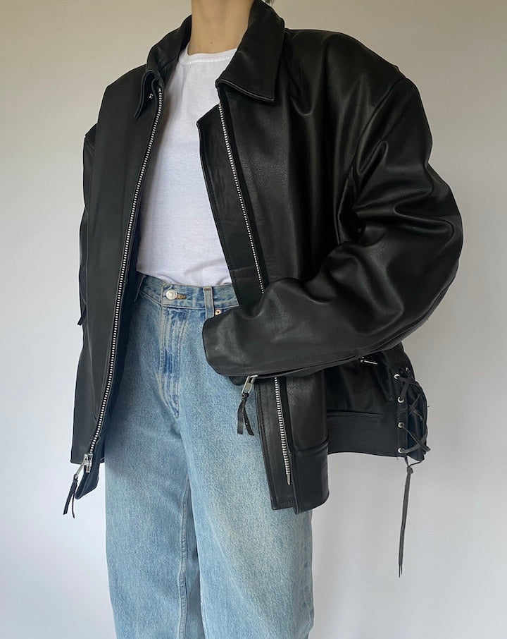 VINTAGE BLACK OVERSIZED LEATHER JACKET 4774