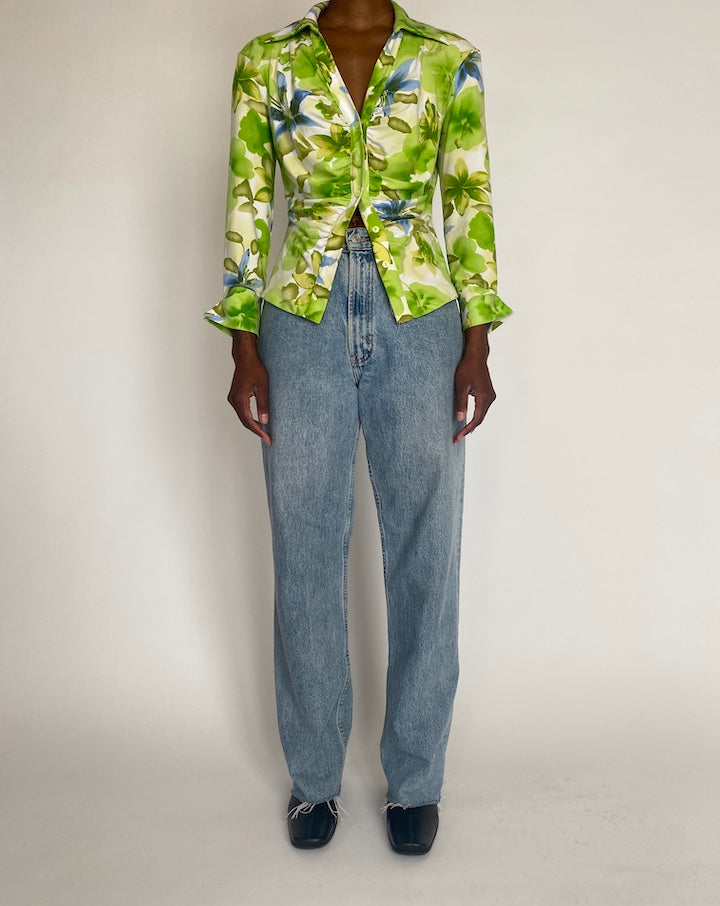 VINTAGE GREEN FLOWER BLOUSE 4346