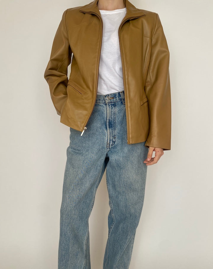 VINTAGE BEIGE LEATHER JACKET 4527