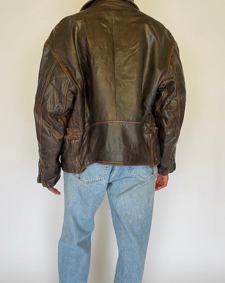 VINTAGE DARK BROWN LEATHER JACKET 4443
